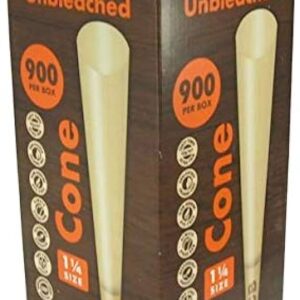 OCB Virgin Unbleached Pre-Rolled Cones, 3.3 Inch/84mm (900 Total Cones) 1 ¼ Size Bulk Pack Ultra-Thin Natural Rolling Papers with Tips