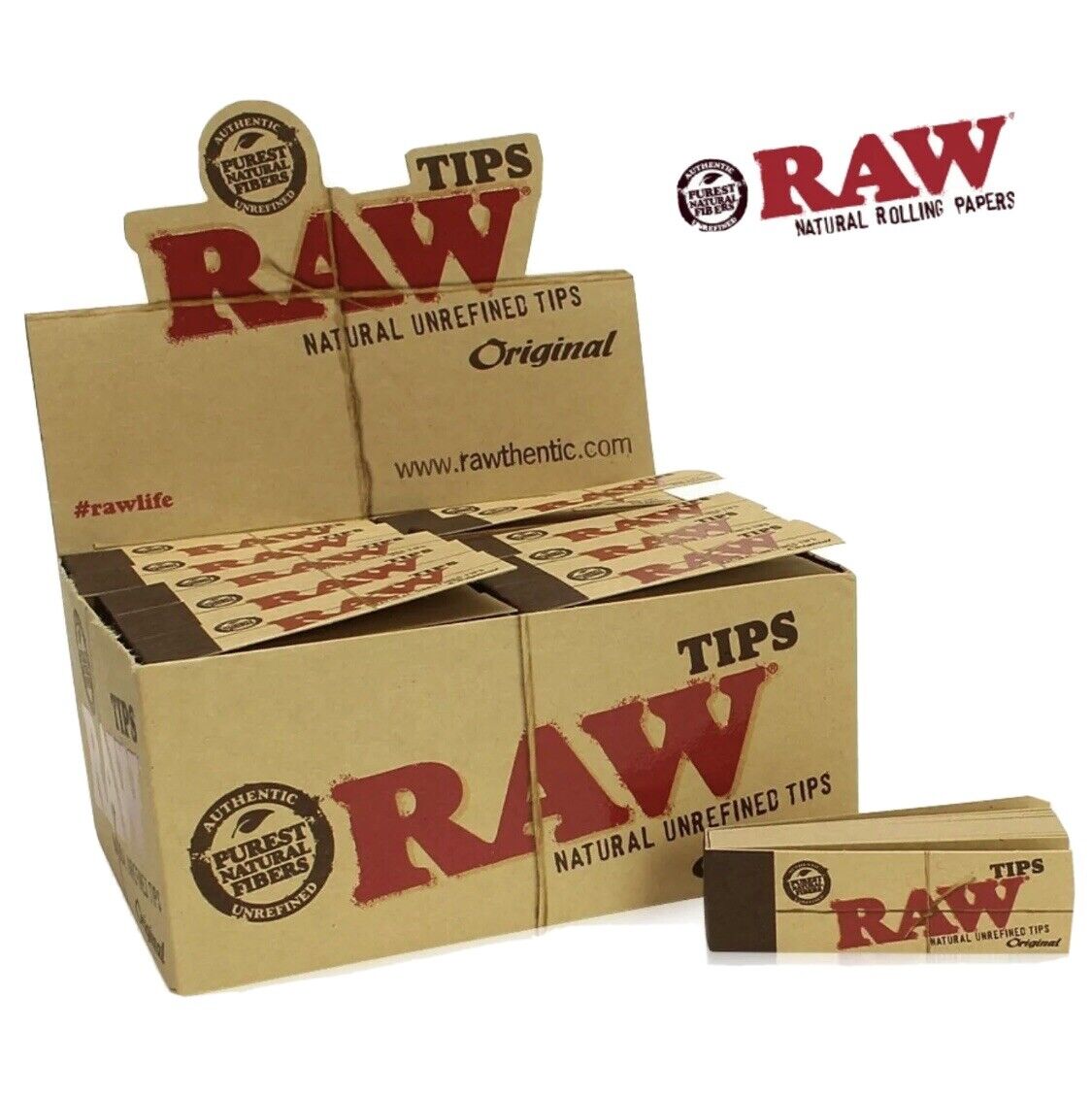 RAW Original Natural Unrefined Tips 50 Booklets (50 Tips per Pack) FULL BOX