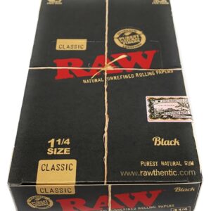 Raw Black Classic 1 1/4 Natural Unrefined Rolling Papers 24 Booklet Packs