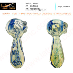 HP259 – 4” HAND PIPE WITH COLOR LINE INSIDE & 3 MARBLE ON HEAD