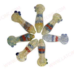 HP279 – 4” HAND PIPE WITH MARBLES ON HEAD AND COLORFUL ZIGZAG LINE INSIDE