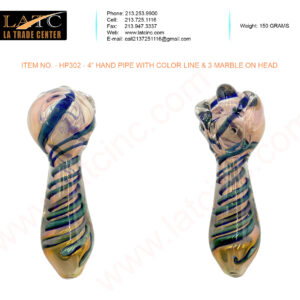 HP302 – 4” HAND PIPE WITH COLOR LINE & 3 MARBLE ON HEAD