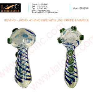 HP333  4” HAND PIPE WITH LINE STRIPE & MARBLE