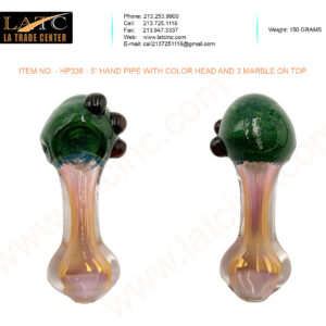 HP336 – 5” HAND PIPE WITH COLOR HEAD AND 3 MARBLE ON TOP