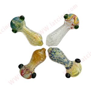 HP501 – 4” HAND PIPE WITH 2 MARBLES ON HEAD, COLOR LINES ON HEAD AND COLOR BALLS ON BODY