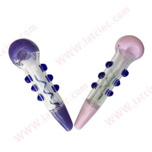 HP513 – 7” HAND PIPE WITH COLOR HEAD, 6 MARBLES IN CLEAR BODY, TWISTED COLOR LINE INSIDE BODY AND COLOR GLASS ON BOTTOM