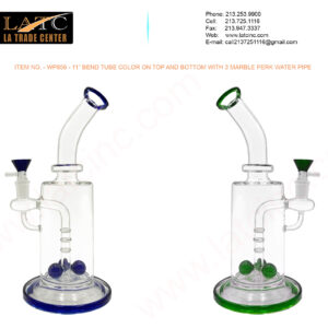 WP856 – 11” BEND TUBE COLOR ON TOP AND BOTTOM WITH 3 MARBLE PERK WATER PIPE