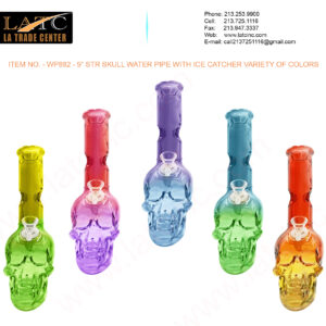 WP882 – 9” STR SKULL WATER PIPE WITH ICE CATCHER VARIETY OF COLORS