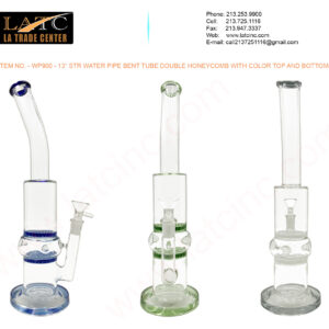 WP900 – 13” STR WATER PIPE BENT TUBE DOUBLE HONEY COMB WITH COLOR TOP AND BOTTOM