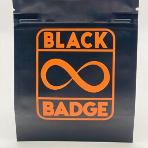 50 Black Badge 3.5-gram empty Mylar bags.