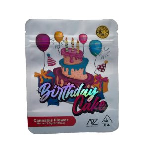 50 Birthday Cake 3.5-gram empty Mylar bags.